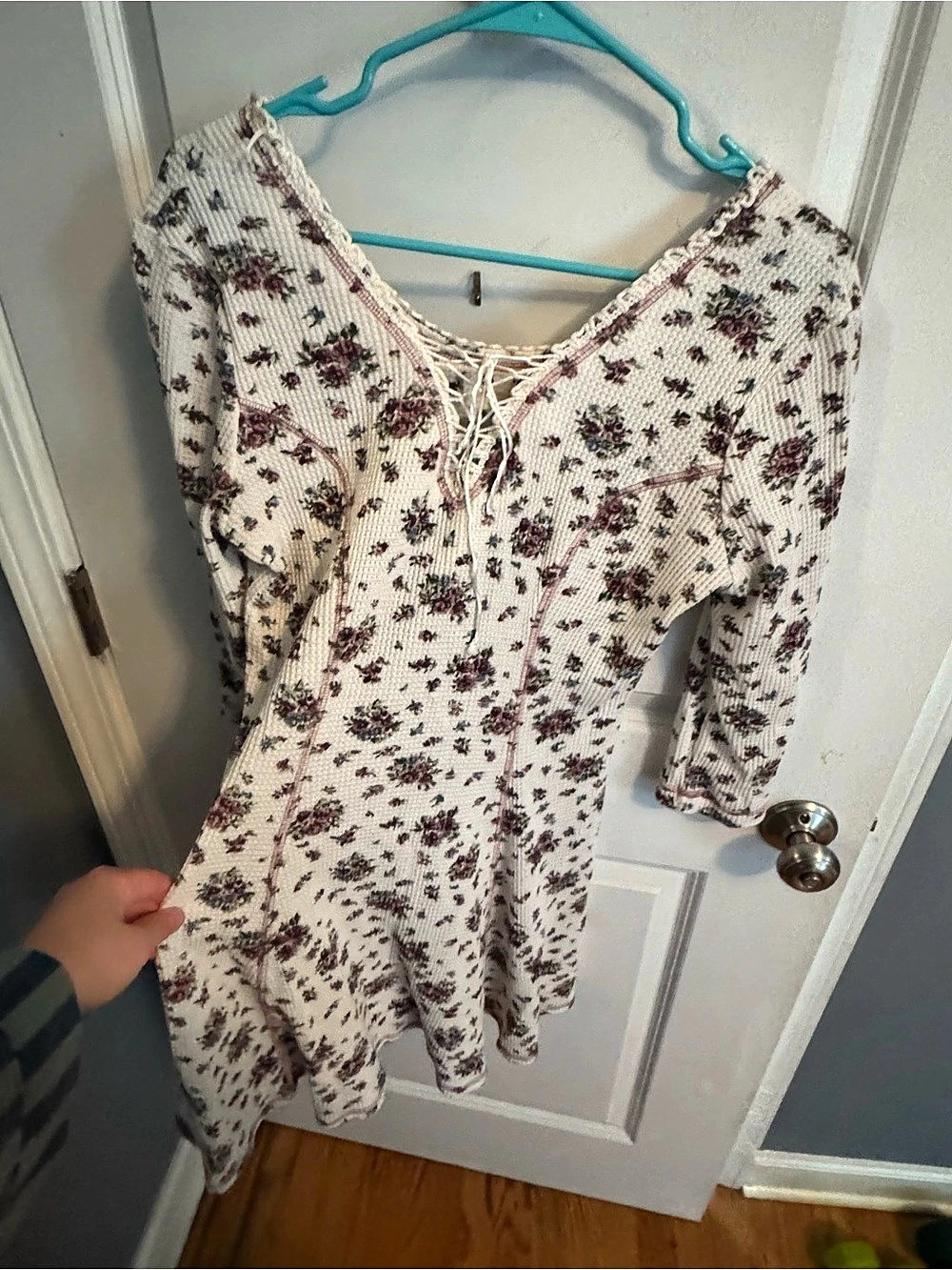 Vintage Thermal Mini Dress in White Floral, fits like a Medium